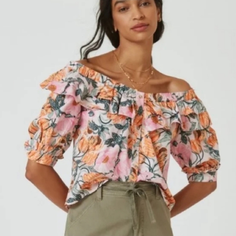 🔥 Cecilia Petterson For Anthropologie Off-Shoulder Floral Top Size S